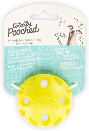 Messy Mutts Totally Pooched Huff'n Puff Ball | 3.1” TPR Puzzle Ball for Dogs | 2-in-1 Durable Interactive Toy and Tooth Cleaner | Green