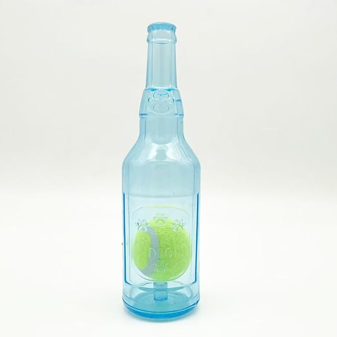 Wine Bottle Dog Toy, Fun Interactive Cute Squeaky Dog Toys with Tennis Ball Inside, Ideal for Large/Medium/Small Dogs to Fetch Games and Bonding Time, Not for Heavy Chewers, Medium-Blue