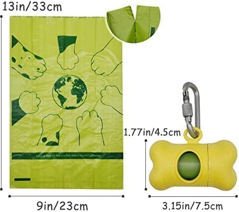 Bone-Shaped Dog Poop Bag Holder for Leash |Dispenser with 30 Leak-Resistant Waste Bags & Carabiner Clip (2 Pack Yellow)