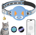 Airtag Cat Collar Breakaway, Reflective Kitten Collar with Apple Air Tag Holder and Bell for Girl Boy Cats, Lightweight Cat Collars for Apple AirTag, Hidden GPS Tracker Holder for Cats, Blue (9-13")