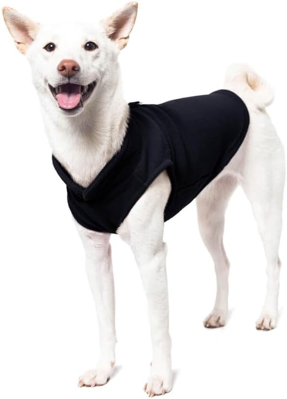 Gooby Fleece Vest Dog Sweater - Black, Medium - Warm Pullover Fleece Dog Jacket with O-Ring Leash for Small to Medium Dogs