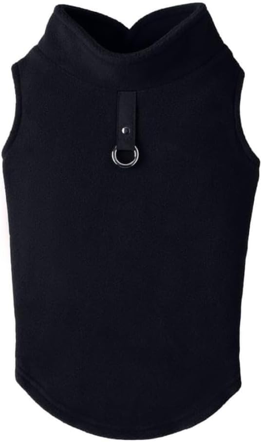 Gooby Fleece Vest Dog Sweater - Black, Large - Warm Pullover Fleece Dog Jacket with O-Ring Leash for Small to Medium Dogs