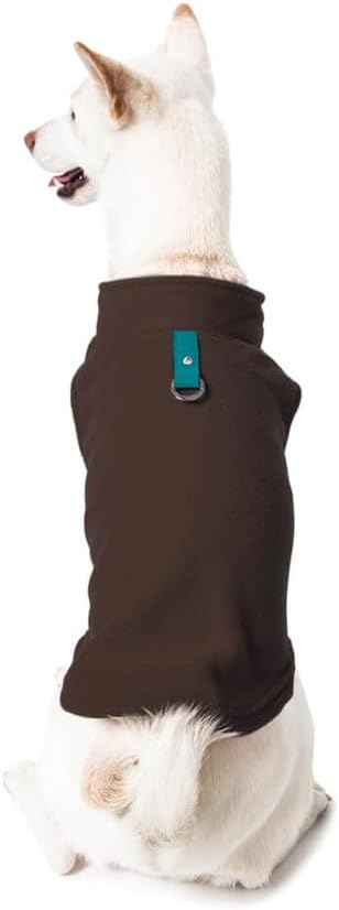Gooby Fleece Vest - Brown-Turquoise, X-Large - Warm Pullover Fleece Dog Jacket with O-Ring Leash - Winter Small Dog Sweater Coat for Cold Weather