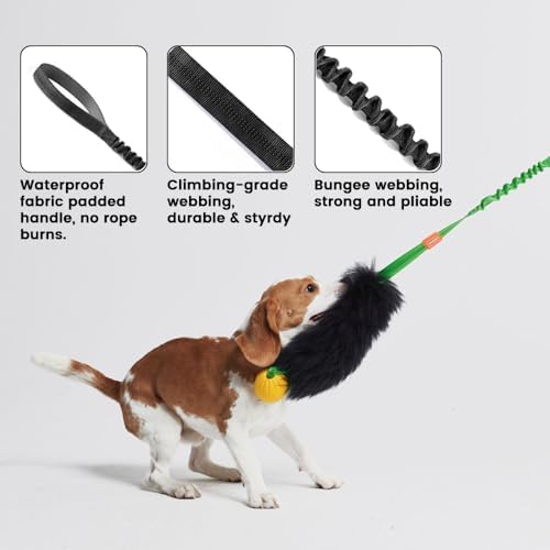 HOWGO Dog Rope,Dog Bungee Chaser 100% Sheepskin,Sheep Smell Tug for All Breeds(Black, Long Without Ball 2Pack)