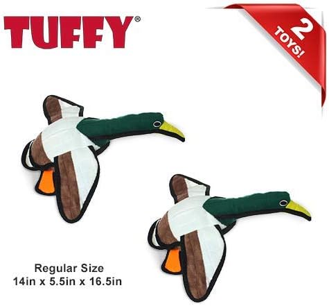 TUFFY - World's Tuffest Soft Dog Toy - Barnyard Duck - Squeakers - Multiple Layers. Made Durable, Strong & Tough. Interactive Play (Tug, Toss & Fetch). Machine Washable & Floats. (Regular 2 Pack)