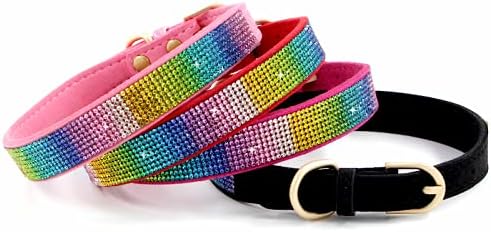 Serijoars Small Dog Collar with Rhinestone Crystal Diamond Colorful Bling Girl Puppy Cat Collars (S, Black2)