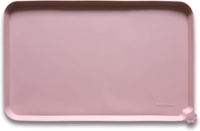Hoki Found L Silicone Non Slip Pet Food Mats - Placemat for Dog Cat - Waterproof Dog Cat Food Mats - Carpet Friendly - Neutral Pink