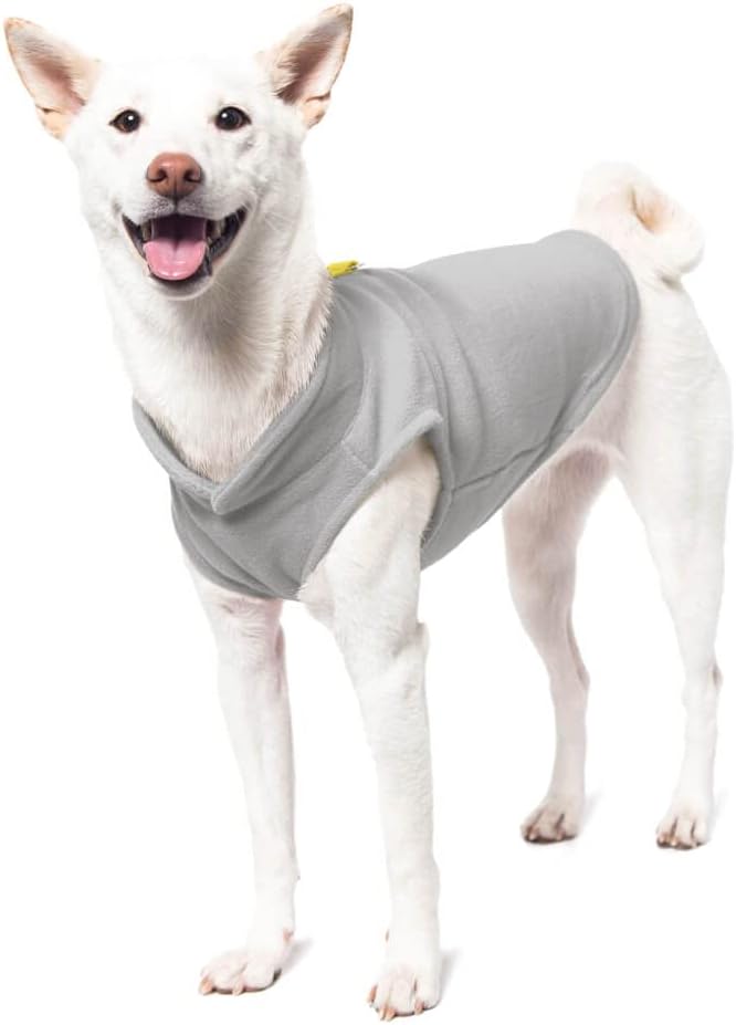 Gooby Fleece Vest Dog Sweater - Gray/Yellow, Small - Warm Pullover Fleece Dog Jacket with O-Ring Leash for Small to Medium Dogs
