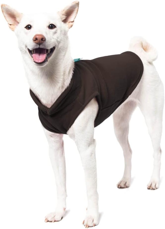 Gooby Fleece Vest Dog Sweater - Brown/Turquoise, Medium - Warm Pullover Fleece Dog Jacket with O-Ring Leash for Small to Medium Dogs