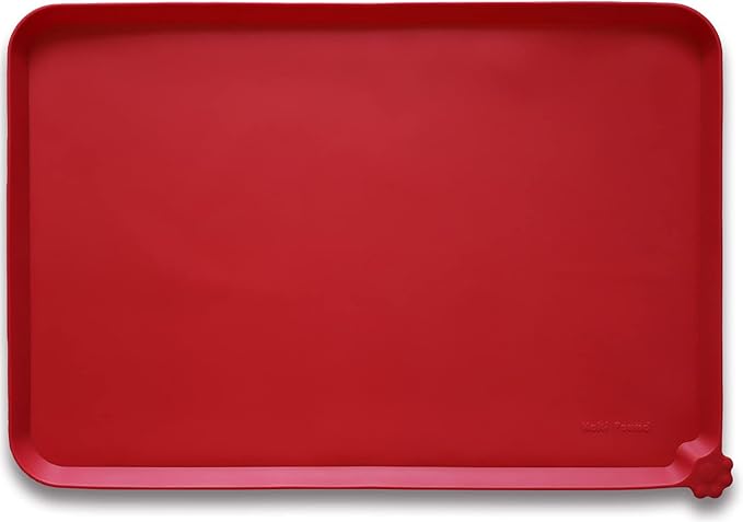 Hoki Found X-Large Silicone Non Slip Pet Feeding Mats - Waterproof Dog Cat Food Mats for Carpet - Classic Red
