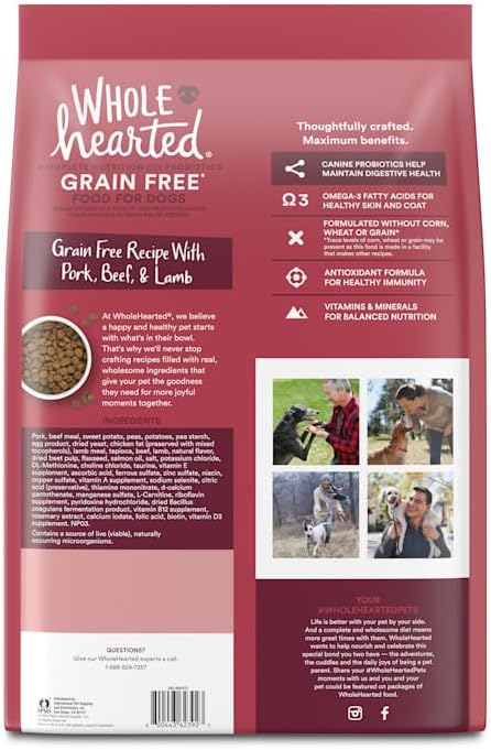 WholeHearted Grain Free Pork Beef & Lamb Recipe Dry Dog Food 40 lbs.