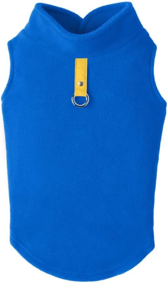 Gooby Fleece Vest Dog Sweater - Deep Blue, Large - Warm Pullover Fleece Dog Jacket with O-Ring Leash for Small to Medium Dogs