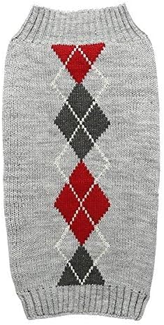 Alemon Grey Argyle Knit Pet Sweaters Clothes for Small Dogs, Classic Gray X-Small (XS) Size