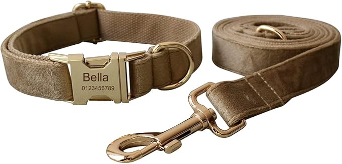 Dog Collar Custom Personalized Engraved Name and Phone Number for Puppy Small Medium Large Pets (L, Khaki)