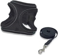 Dog Harness Small Sized and Leash Set, Dog Harness with Leash Set, Comfortable Air Mesh Dog Vest Harness with Reflective Strip, Reflective for Safe Easy Walking Dogs, Cats, Black S