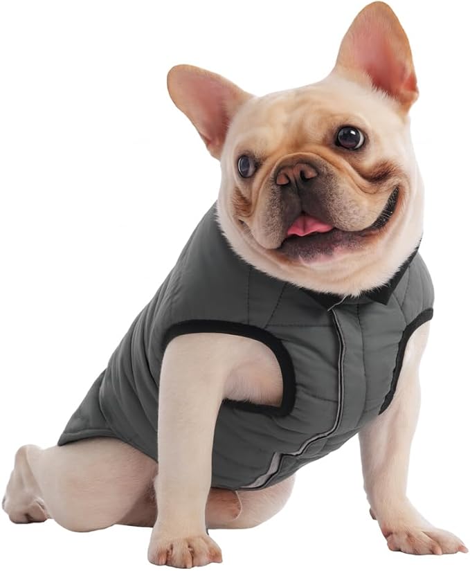 PetWarm Reversible Dog Cold Weather Coats, Waterproof Dog Puffer Vest, Vest for Dogs with Hook-and-Loop Strap, Windproof Outdoor Coat for Winter Walks and Snowy Days, Grey, L
