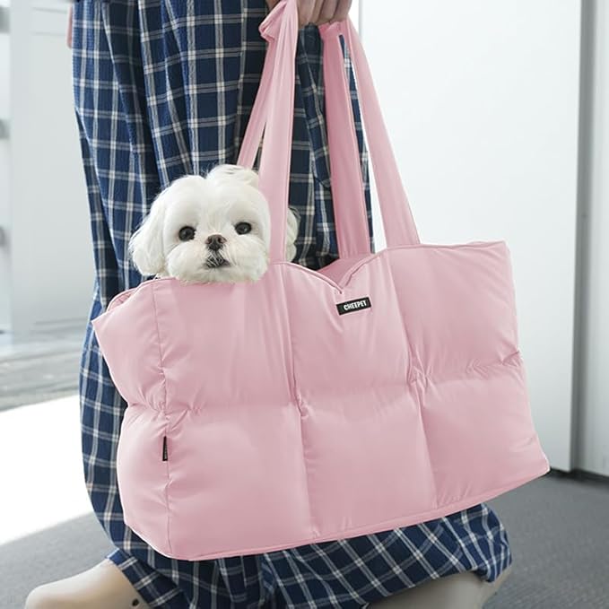 Small Dog Carrier Purse & Cat Tote Bag, Soft-Sided Handbag with Safety Strap, Breathable Mesh, Comfort Carry & Plush Cotton Interior, Lightweight Pet Travel Carrier for Daily Adventures (Black)