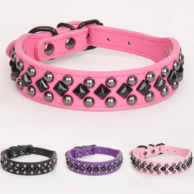 Serijoars Spiked Studded PU Leather Dog Collar for Small, Medium, Large Breeds, Pit Bull, Bully, Husky, Terrier, Adjustable (Purple, XL (45-52CM))