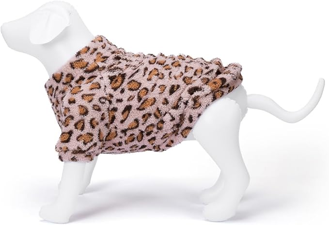 GreenJoy Leopard Print Dog Sweater – Stretchy Fleece Dog Turtleneck Sweatshirt for Puppies & Cats, Soft & Warm Pet Winter Clothes for Small, Medium & Large Dogs (Pink, Medium/Large)