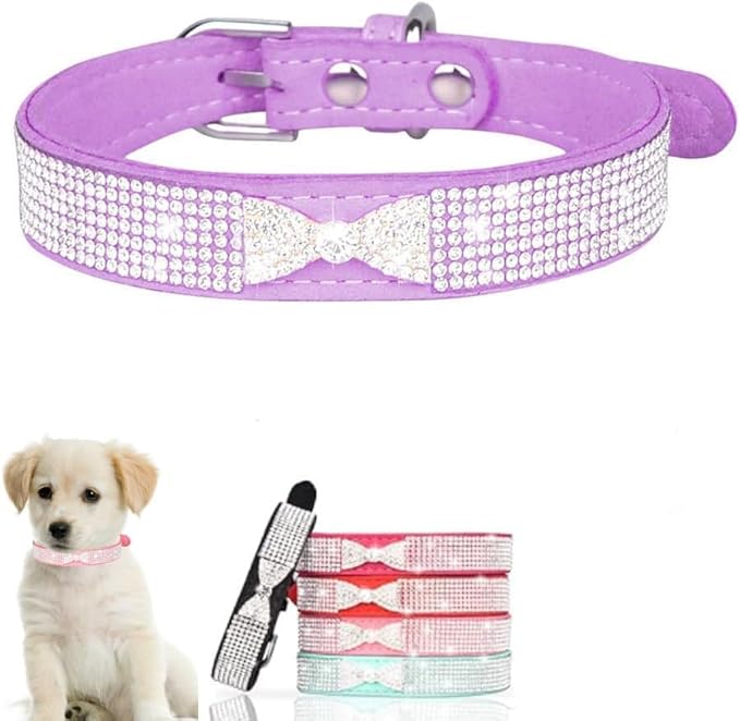 Serijoars Small Dog Collar with Rhinestone Crystal Diamond Colorful Bling Girl Puppy Cat Collars (S, Purple3)