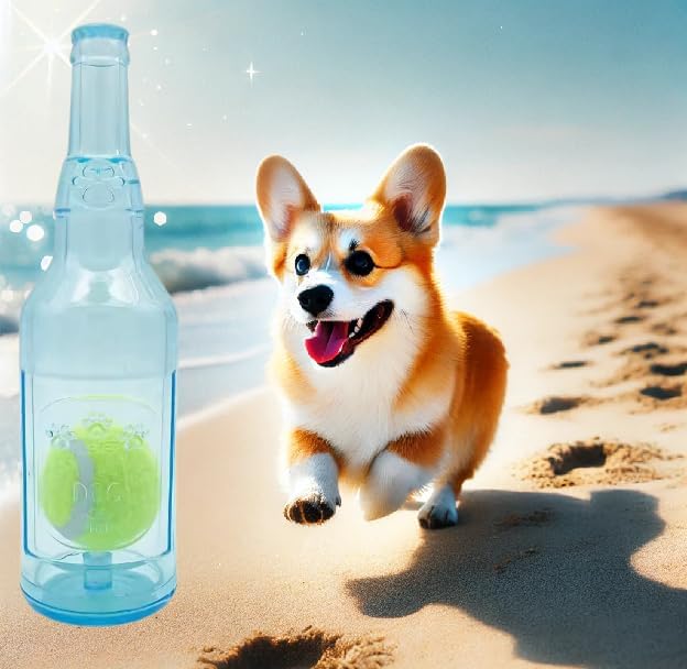 Wine Bottle Dog Toy, Fun Interactive Cute Squeaky Dog Toys with Tennis Ball Inside, Ideal for Large/Medium/Small Dogs to Fetch Games and Bonding Time, Not for Heavy Chewers, Medium-Blue