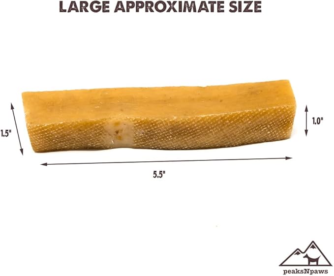 peaksNpaws Yak Cheese, High Protein, Himalayan Dogs Chews, Natural Dog Treats, Lactose Free, Long Lasting Dogs Treat for Aggressive Chewers Under 55 lbs, 8 Large Chew Sticks