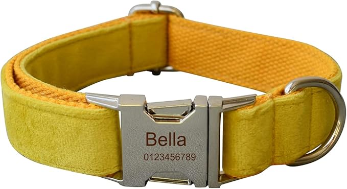 Dog Collar Custom Personalized Engraved Name and Phone Number for Puppy Small Medium Large Pets (M, Yellow)