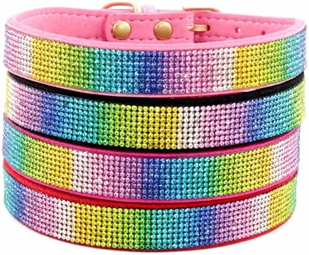 Serijoars Small Dog Collar with Rhinestone Crystal Diamond Colorful Bling Girl Puppy Cat Collars (M, Red2)
