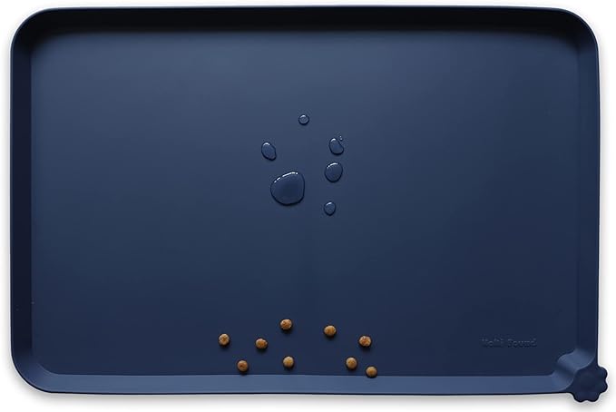Hoki Found Silicone Pet Food Mats Tray - High-Lips Pet Dog Cat Bowl Mats - Dog Pet Cat Feeding Mat - Waterproof Dog Cat Food Mats -Pet Water Mats for Floors - French Navy