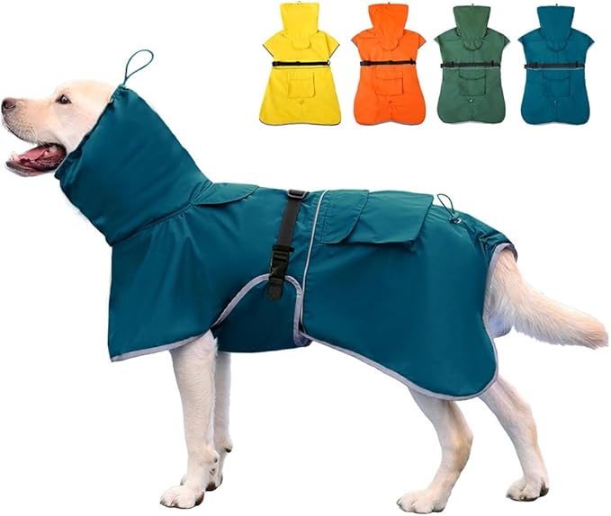 Reflective Dog Raincoat Waterproof Adjustable Dog Hooded Poncho Raincoat for Medium Large Dogs, Lightweight Pet Rain Jacket (Blue, 3XL)