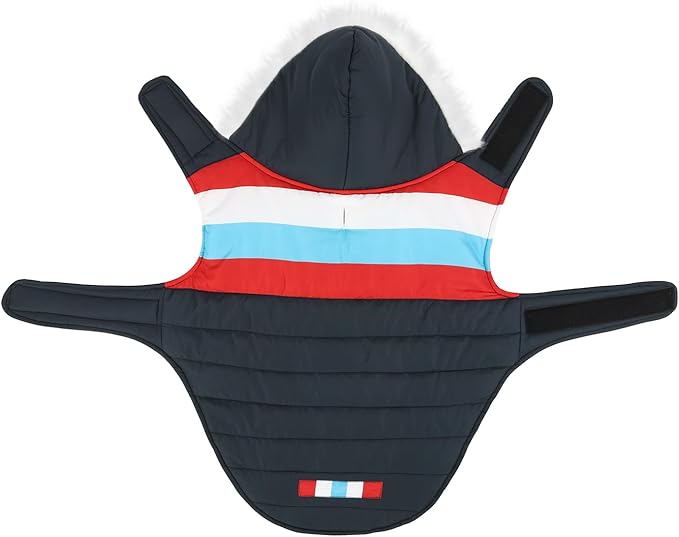 HDE Dog Puffer Jacket Fleece Lined Warm Dog Parka Winter Coat with Harness Hole Patriotic - XL