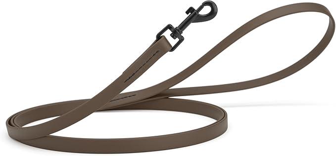 Dogline Biothane Waterproof Dog Leash Strong Coated Nylon Webbing with Black Hardware Odor-Proof Easy to Clean High Performance for Small or Large Dogs Made in USA 4 or 6 ft Lead, Dark Chocolate Brown