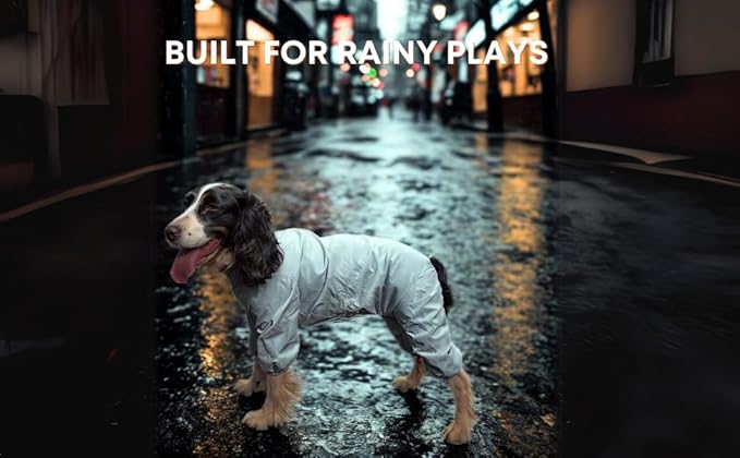 Dog Raincoat, Waterproof Coat, Light Weight & Weather Resistant Shell, Full Coverage Rain Jacket with Legs, Grey, Including Storage Bag, for Small Breed (Small)