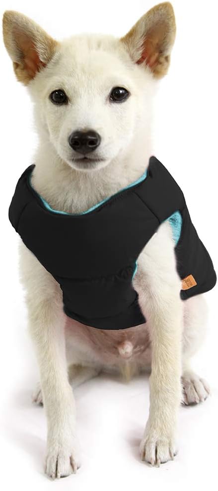 Gooby Dog Vest, Black, Large - Water Resistant Fleece Jacket with Dual D Ring Leash - Warm Winter Coat for Small & Medium Dogs