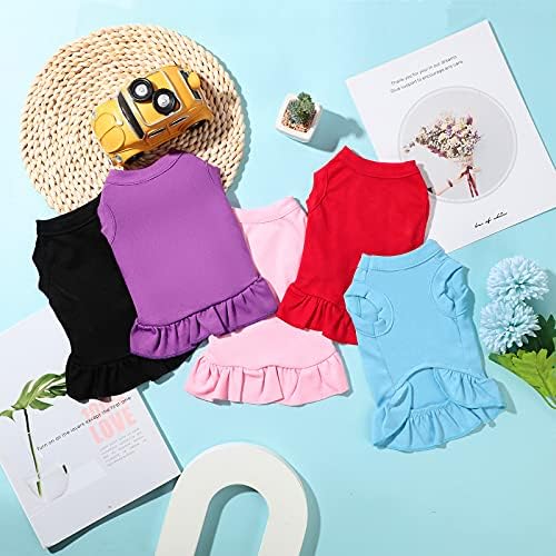 6 Pieces Dog Dresses Shirt Skirt Sleeveless Dress Breathable Pet Shirts with Ruffles Puppy Sundress Outfits for Dogs and Cats (L Size)