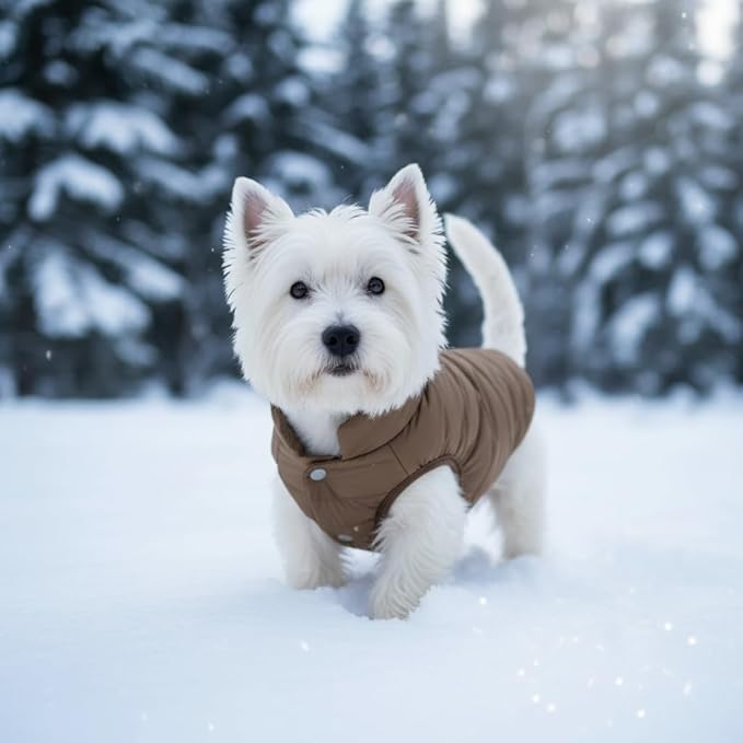 ASENKU Dog Winter Coat - Waterproof Windproof Dog Jacket, Warm Snowproof Doggie Puffer Vest for Cold Weather, Lightweight Snow Coats for Small Medium Large Dogs (S, Coffee)