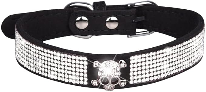 Serijoars Small Dog Collar with Rhinestone Crystal Diamond Colorful Bling Girl Puppy Cat Collars (XS, Black5)