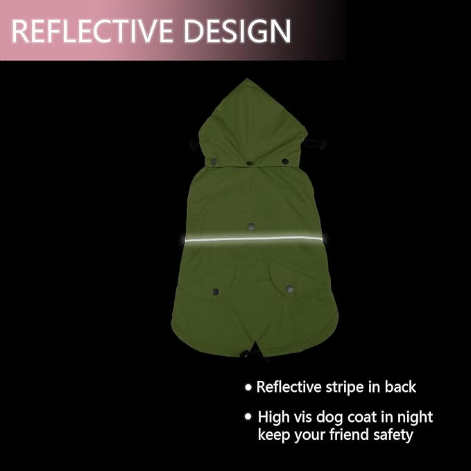 Dog Raincoat Waterproof Raincoats Dog rain Jacket Buttons Zipper Hood Drawstring Suitable for Small Medium Yorkie Terrier Schnauzer Poodle Border Collie Labrador 8lbs to 80lbs Green S