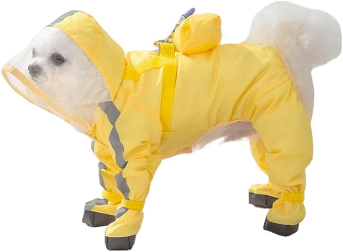 Full Coverage Small Dog Raincoat, Waterproof with Four-Leg Protection, Ideal for Teddy Bears, Includes Waterproof Mini Backpack (Yellow, Large(Suggest Weight 8.8-13.2lb))