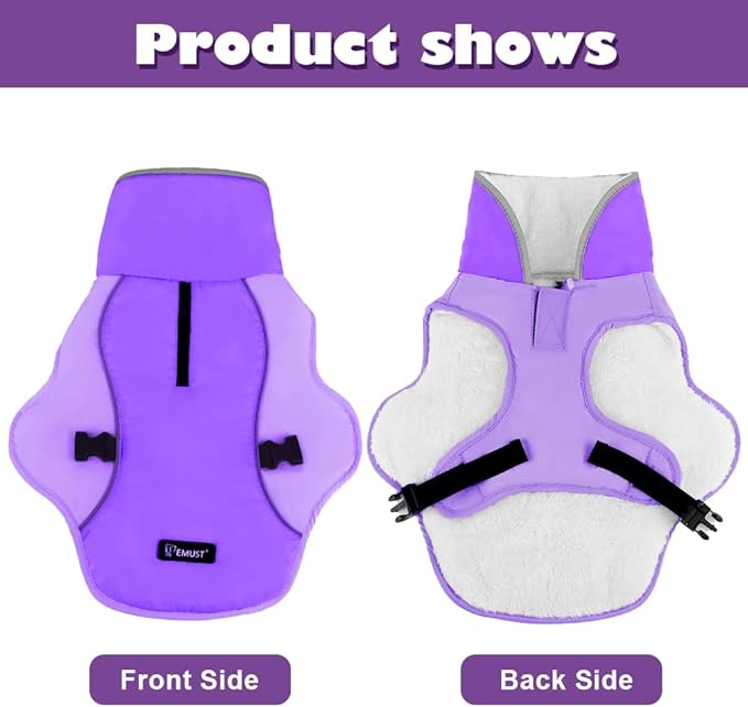 EMUST Dog Coat for Winter, Cozy Winter Jackets for Small/Medium/Large Dogs, Solid Color Dog Apparel for Cold Weather with Fleece Lining,New Purple, XXXL