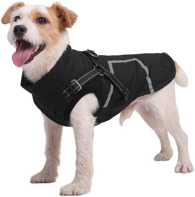 Warm Dog Coat Reflective Jacket, Waterproof Winter Coat for Dogs Turtleneck Dog Clothes for Cold Weather (Black, M(Chest:15.7-17.3",Neck:(14.5"))