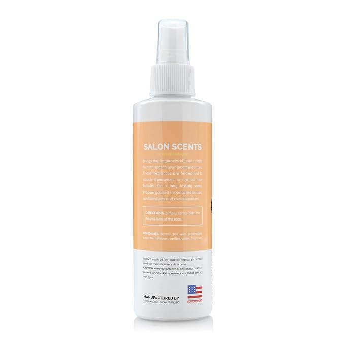 Bark2Basics Salon Scents Pet Grooming Cologne - 8 oz, Natural Professional Grade Perfume for Dogs and Cats, Long Lasting, Deodorizing, Made in USA (Peach Fizz)