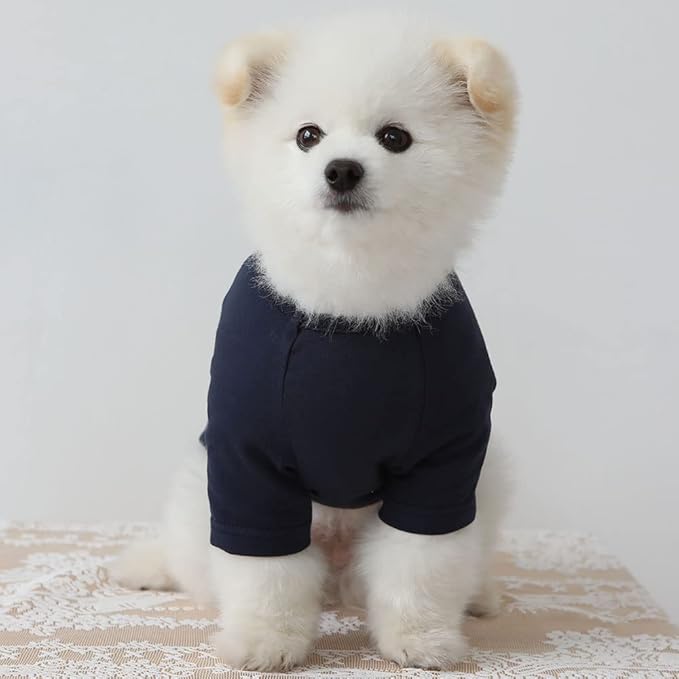 Dog Shirt for Small Dogs Plain T-Shirts Soft Breathable Dog Cotton Shirt pet Clothes (Medium, Navy)