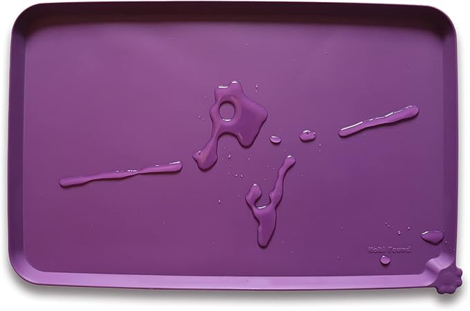 Hoki Found Waterproof Pet Feeding Mats with High Lips, Multiple Size and Colors for Dogs, Cats & Others -Eggplant