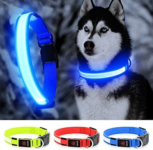 YFbrite Ultra Light Adjustable LED Dog Collar, Light up Dog Collars Rechargeable Glowing in The Dark Collars Visiblity & Safety for Small, Medium, Large Dogs (Blue, Small)