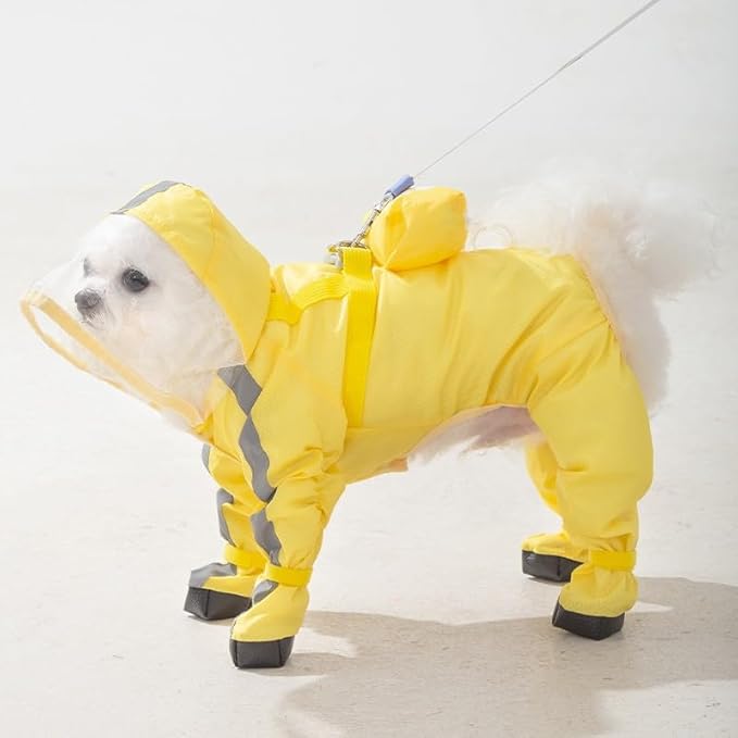 Full Coverage Small Dog Raincoat, Waterproof with Four-Leg Protection, Ideal for Teddy Bears, Includes Waterproof Mini Backpack (Yellow, Large(Suggest Weight 8.8-13.2lb))