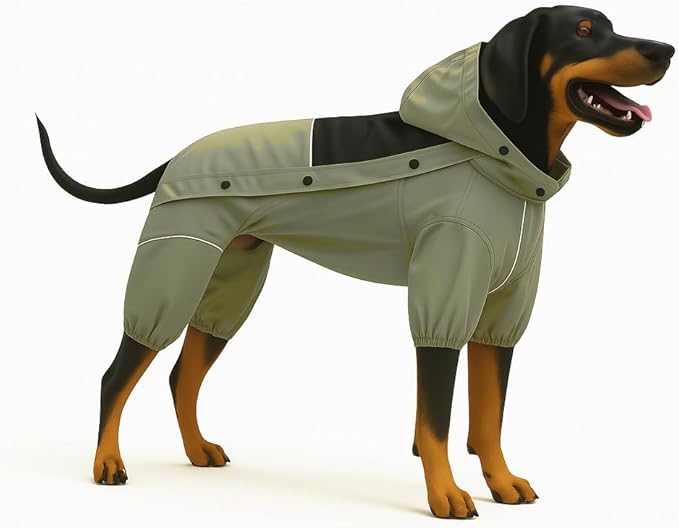 LOVELONGLONG Waterproof Dog Raincoat with Removable Hood – Outdoor Full Body Dog Jacket, Windproof Snowproof Shell Suit – All Season Pet Rain Gear Sage Green S