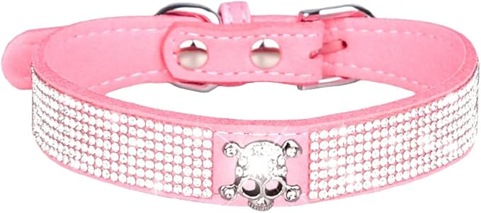 Serijoars Small Dog Collar with Rhinestone Crystal Diamond Colorful Bling Girl Puppy Cat Collars (L, Pink5)