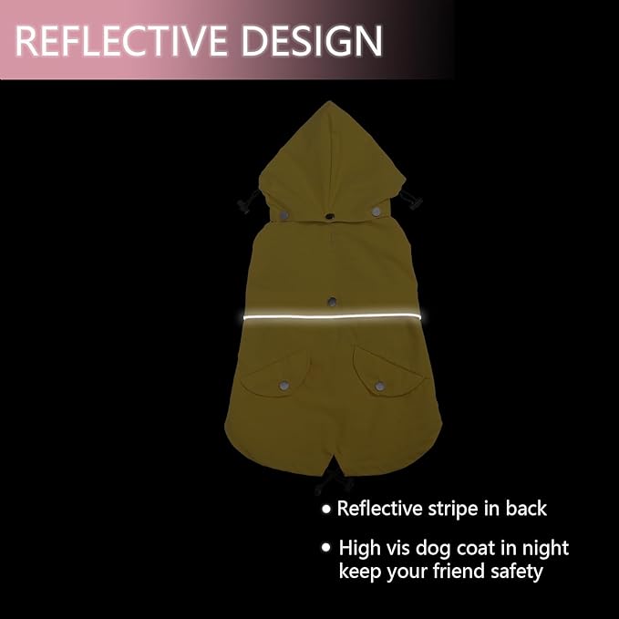 Dog Raincoat Waterproof Raincoats Dog rain Jacket Buttons Zipper Hood Drawstring Suitable for Small Medium Yorkie Terrier Schnauzer Poodle Border Collie Labrador 8lbs to 80lbs Yellow XS