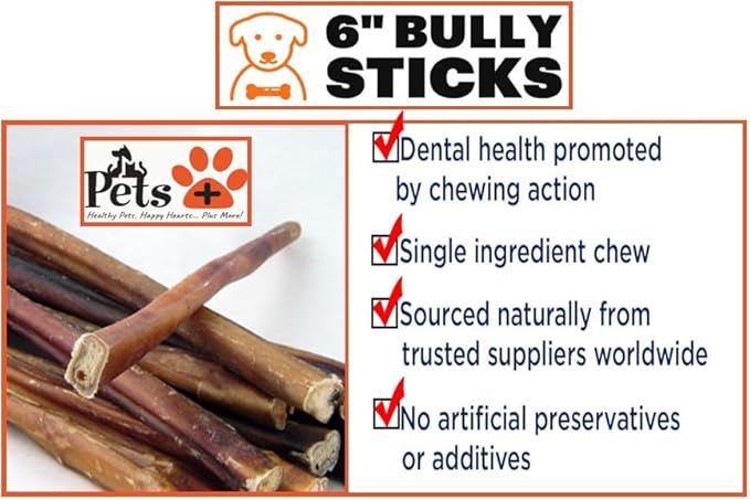Pets Plus Premium Bart's Bully Sticks for Dogs – 6 Inch, Medium Size, All-Natural, Long-Lasting Chews for Moderate Chewers – High Protein, Low Odor, Grain-Free (15-Pack)